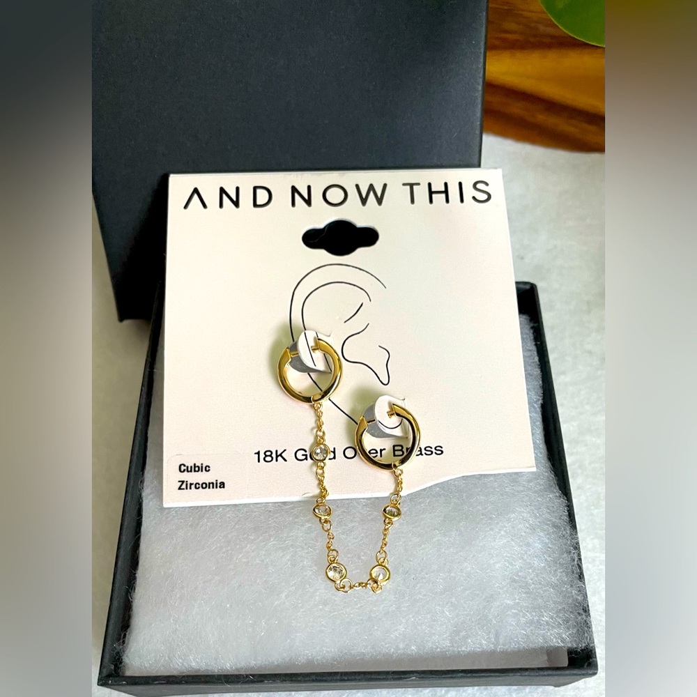 Beautiful Cubic Zirconia Bezel
Duo Hole Chain Earrings, NWT! - Picture 2 of 2